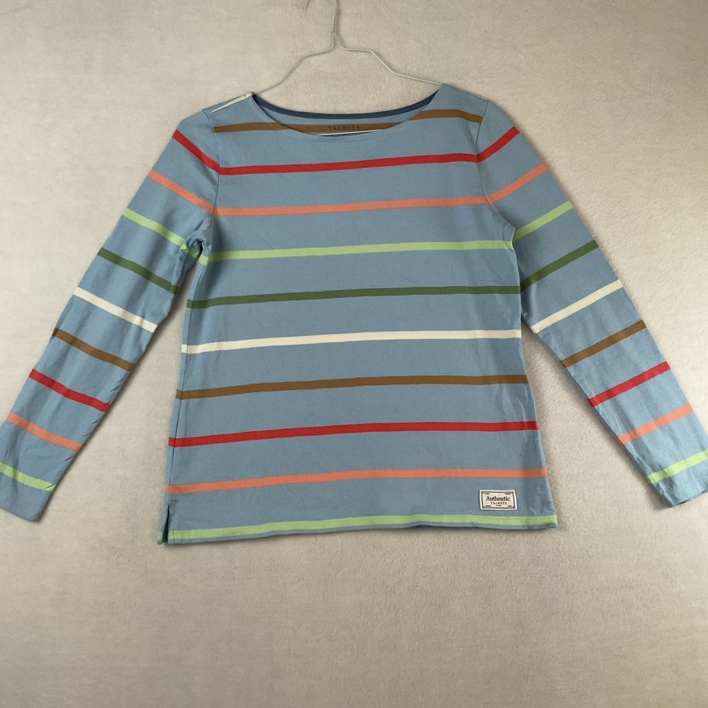 Talbots Sweater Womens Small Blue Striped Cotton Long Sleeves Pullover